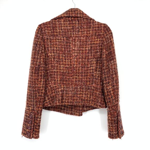 MNG Mango Double Breasted Jacket Womens Size 6 Multicolor Red Brown Tweed - Picture 2 of 7